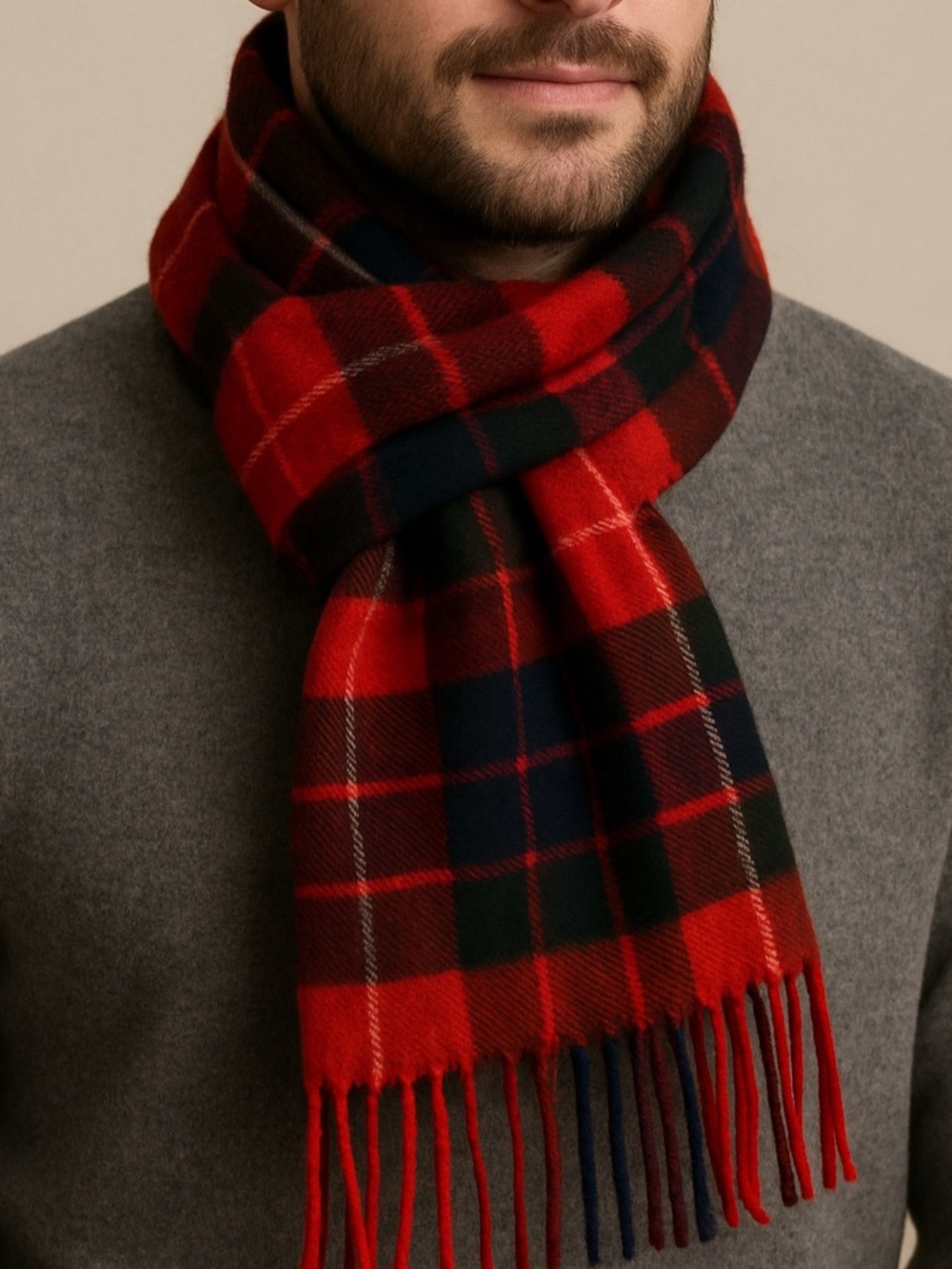 LOCHARRON Scotland 100% lambs wool scarf tartan plain pattern red blue green
